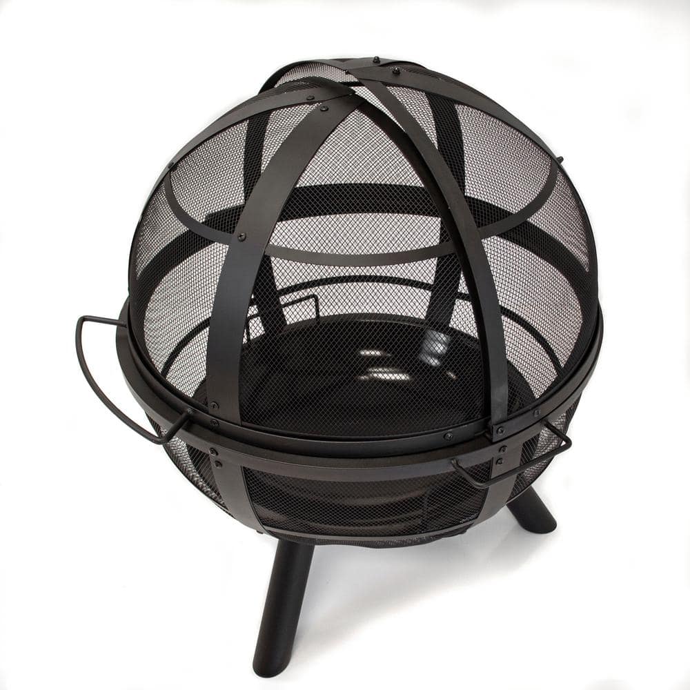 35 in. H Outdoor Steel Black Fire Pit with Spherical Spark Screen 5510 ...