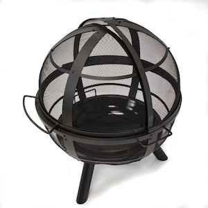 35 in. H Outdoor Steel Black Fire Pit with Spherical Spark Screen