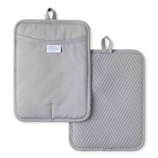 TOWN & COUNTRY LIVING Basketweave Soft Silicone Solid Modern Grey Potholder (2-Pack)