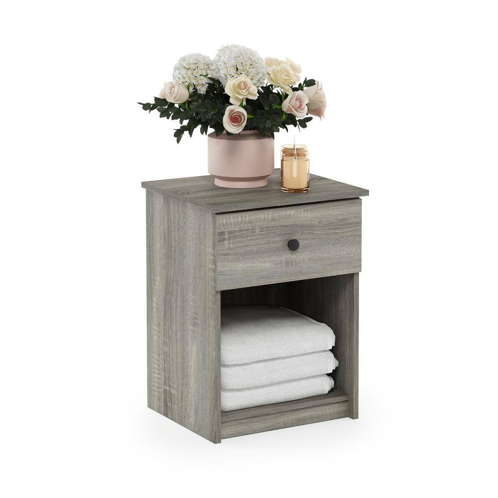 French Oak Grey Engineered Wood 1-Drawer Nightstand