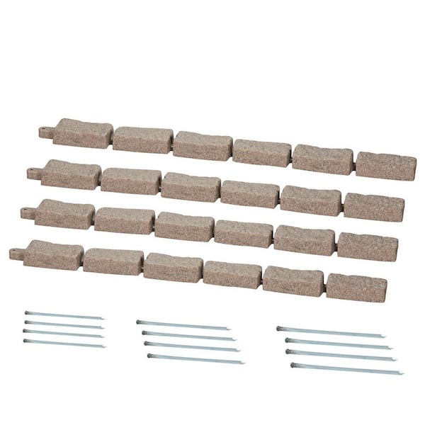 SVOPES Brown Faux Stone Landscape Edging 46.4 x 2.2 in. Realistic Lawn Edging Brick-Sized Garden PE Plastic Edging Border