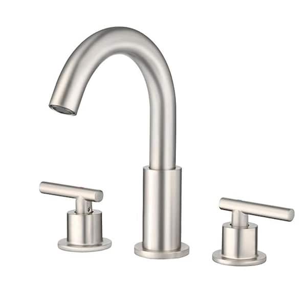 BYH build your home Modern 8 in. Widespread Double Handle Bathroom Faucet 3-Holes Water-Saving With Drain Kit In Brushed Nickel