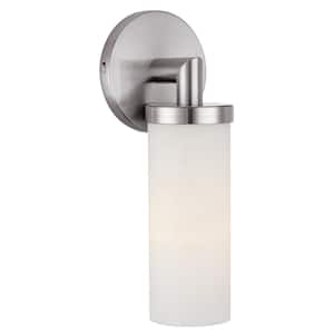 Aqueous 1-Light Brushed Steel Wall Fixture with Opal Glass Shade