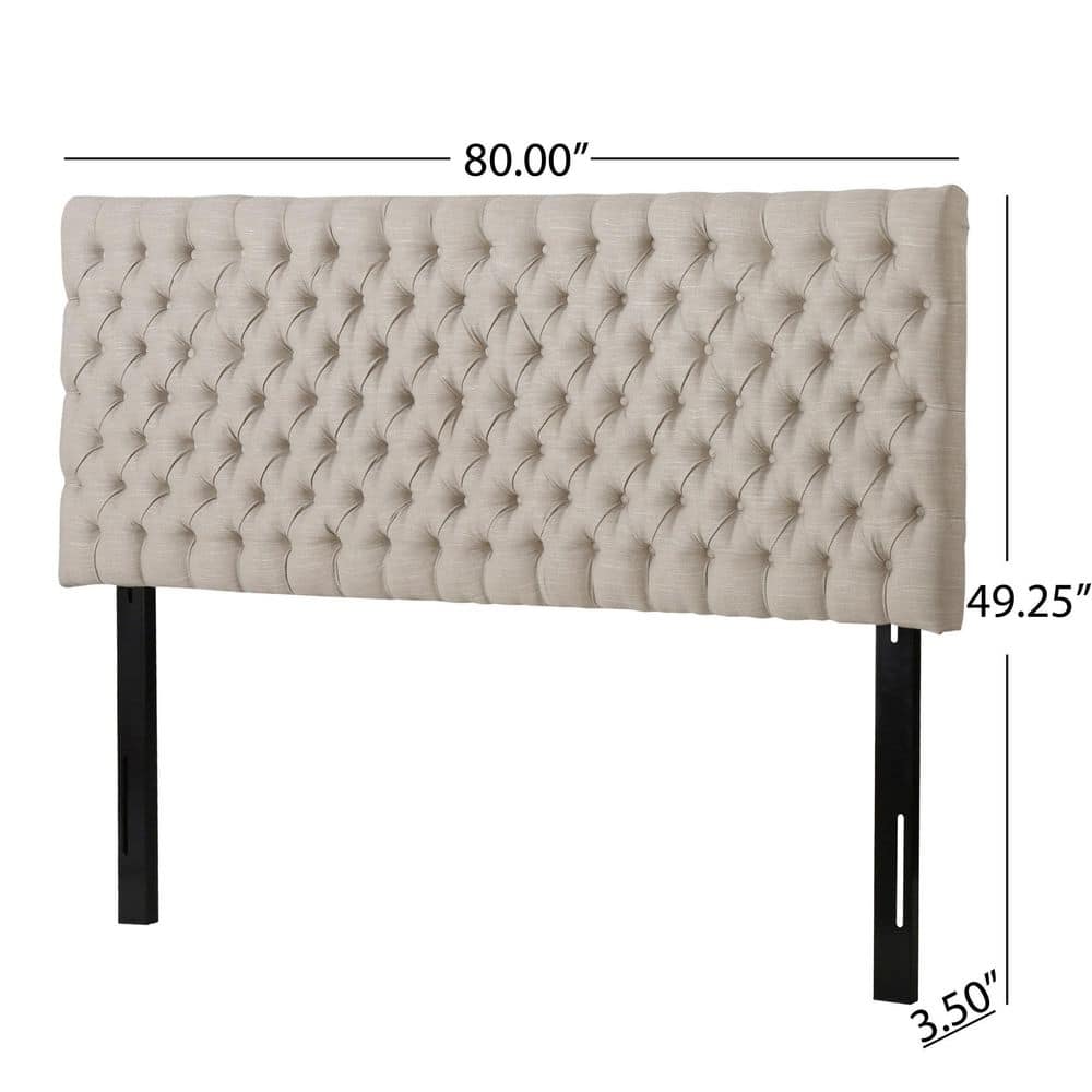 Sand Tufted Upholstered King Headboard with Black Iron Legs