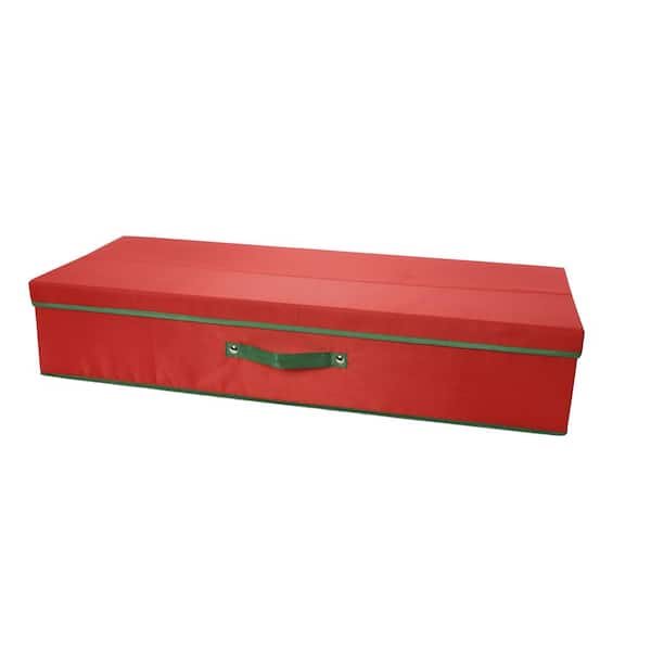 HOUSEHOLD ESSENTIALS 7 in. H x 15 in. W x 36 in. D Red and Green Cube Storage Bin Holiday Gift Wrap Organizer with Lid