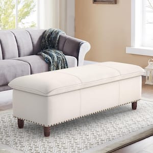 49in. Ivory Beige Upholstered Fabric Storage Ottoman with Safety Hinge