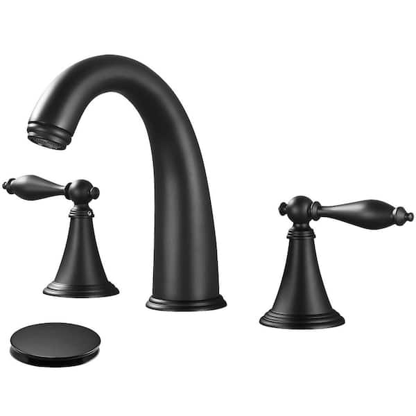Double handle 8 in. Widespread Bathroom Faucet 3 Hole Bathroom Sink Faucet in Matte Black