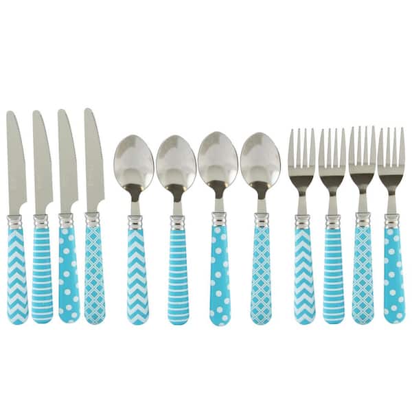 Gibson Home Retro Diner 12-Piece Turquoise Stainless Steel Flatware Set