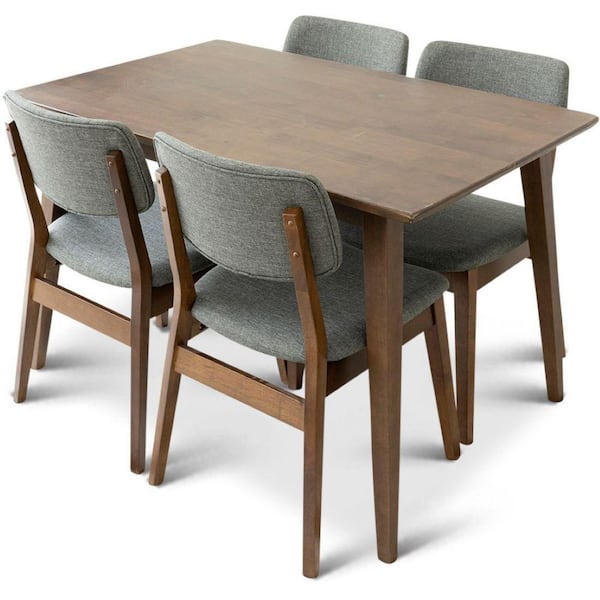 Ashcroft Furniture Co Alma 5-Piece Mid-Century Rectangular Walnut Top 47 in. Dining Table Set with 4 Fabric Dining Chairs in Gray
