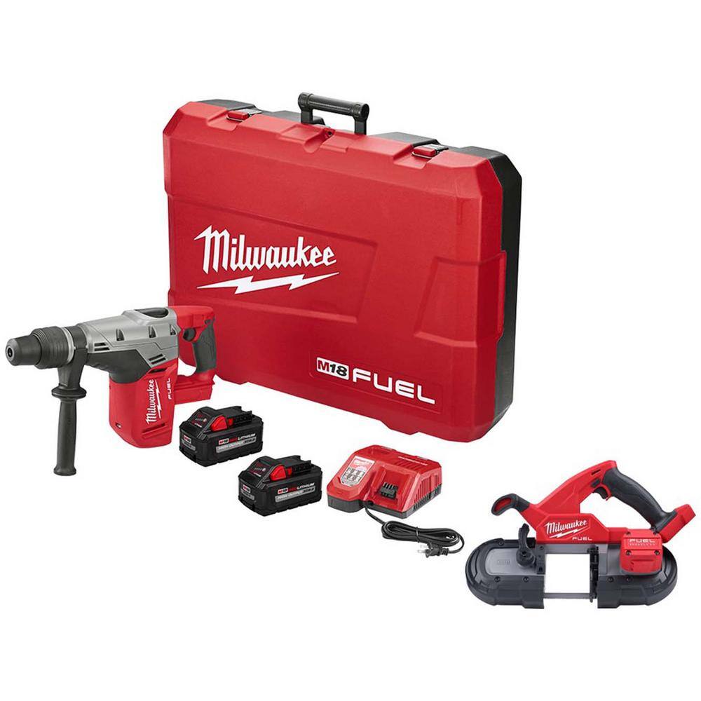 Milwaukee M18 FUEL 18V Lithium-Ion Brushless Cordless 1-9/16 in. SDS-Max Rotary Hammer Kit w/FUEL Compact Bandsaw -  2717-22HD-2829