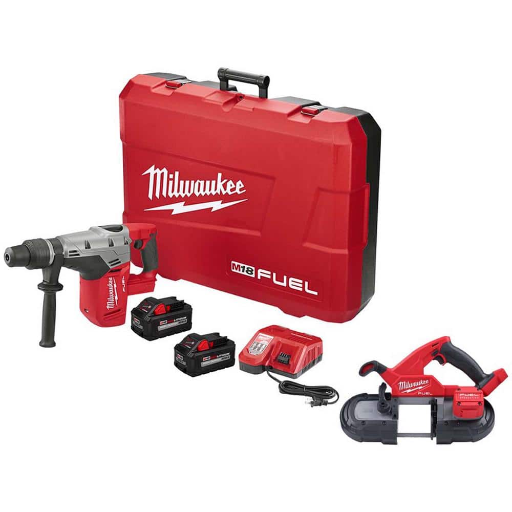 Milwaukee M18 FUEL 18V Lithium-Ion Brushless Cordless 1-9/16 in. SDS-Max  Rotary Hammer Kit w/FUEL Compact Bandsaw 2717-22HD-2829-20 The Home Depot