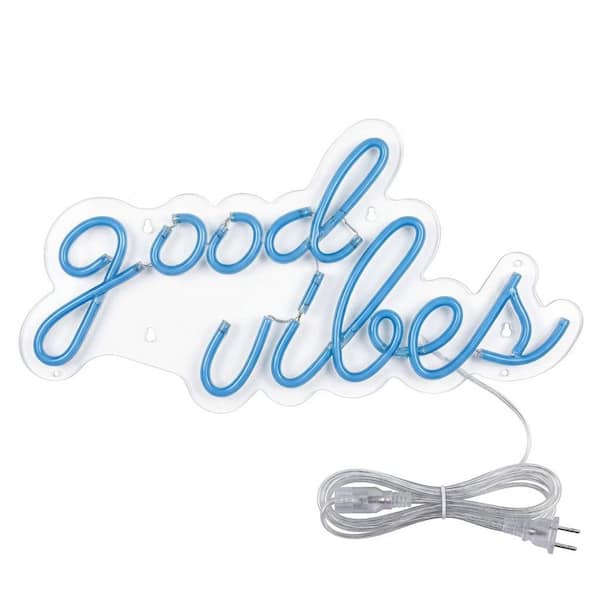 Good Vibes Series Blue LED Neon Sign Wall Decor Neon Light Acrylic Finish Neon Wall Sign for Bedroom Office