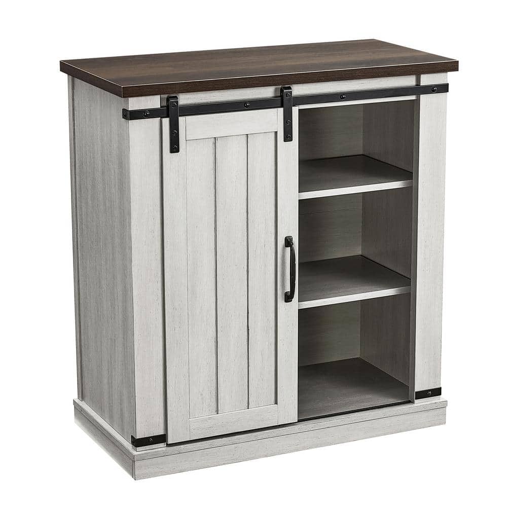 Coast-to-Coast Barn Door TV Stand in Off-White with Adjustable Shelves