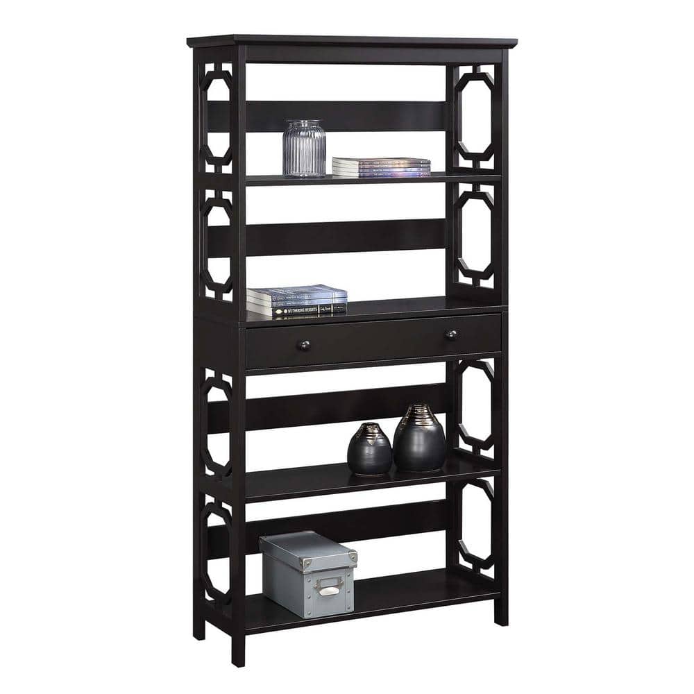 Omega Espresso 5-Tier Bookcase with Concealed Drawer