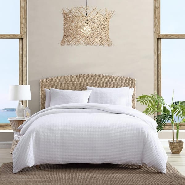 Tommy Bahama Basketweave Solid 3-Piece White Cotton Queen Comforter Set