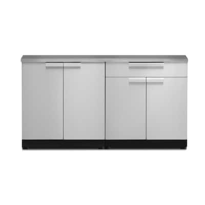 Stainless Steel 3-Piece 64 in. W x 36.5 in. H x 24 in. D Outdoor Kitchen Cabinet Set on Casters with Covers