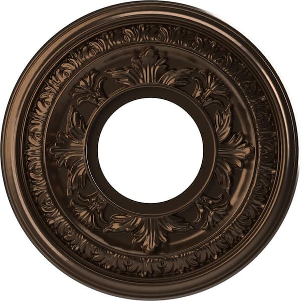 Ekena Millwork 10 in. O.D. x 3-1/2 in. I.D. x 3/4 in. P Baltimore Thermoformed PVC Ceiling Medallion in Metallic Antique Brass