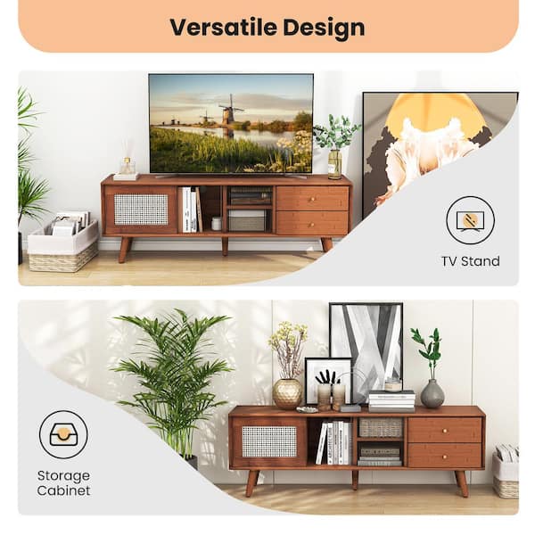 FORCLOVER Brown Bamboo TV Stand Fits TVs up to 65 in. HYM-471BN