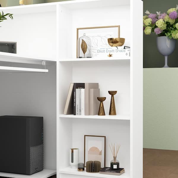 FUFU&GAGA 55.1 in. W x 43.3 in. H White Wooden L-Shaped