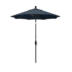 7.5 ft. Matted Black Aluminum Market Collar Tilt Patio Umbrella Fiberglass Ribs and in Sapphire Pacifica