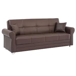 Eternal Collection Convertible 89 in. Brown Leatherette 3-Seater Twin Sleeper Sofa Bed with Storage