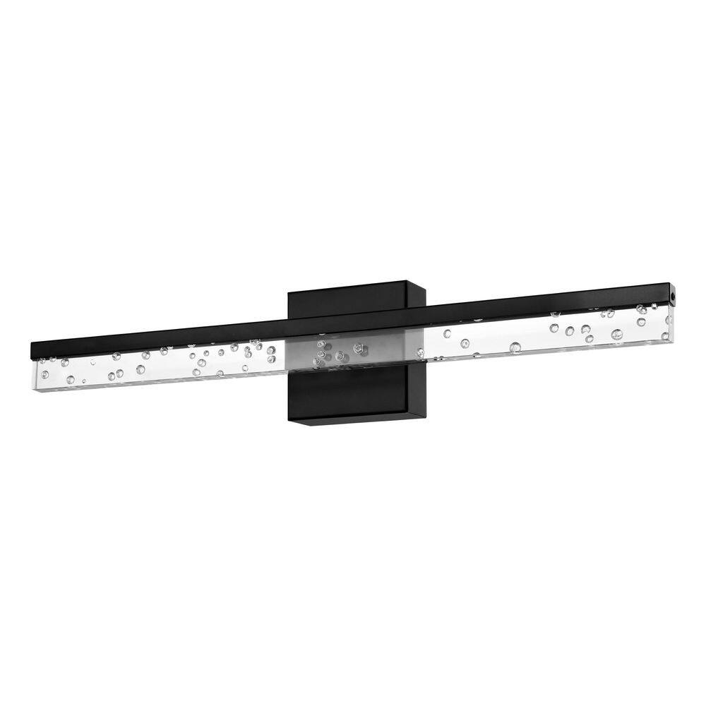Mario 22" Black Iron LED Vanity Light with Seeded Acrylic Shade