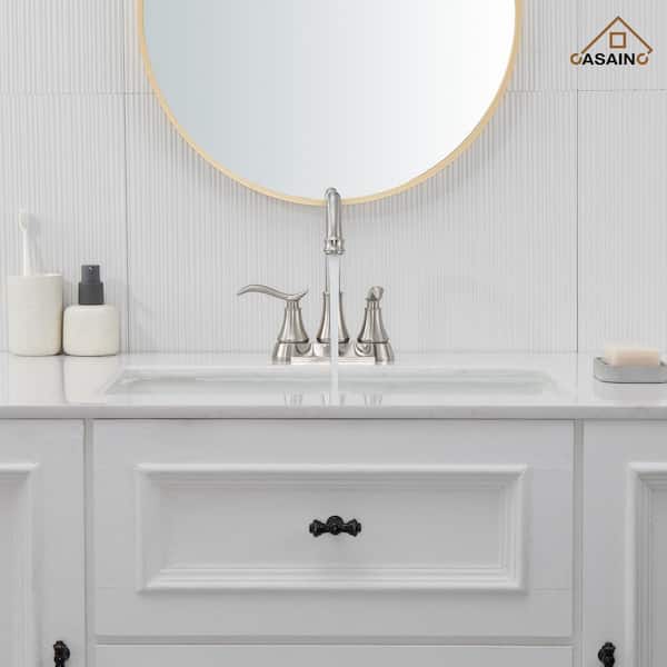 4 in. Centerset Double Handle High Arc Bathroom Faucet with 360° Swivel Spout, Stainless Steel Drain in Brushed Nickel
