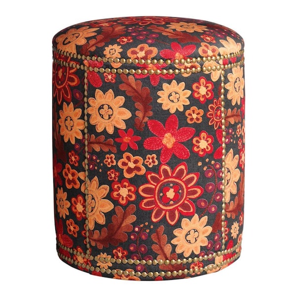 Home Decorators Collection Hazelton Red and Orange Floral 15.25 in. W Ottoman