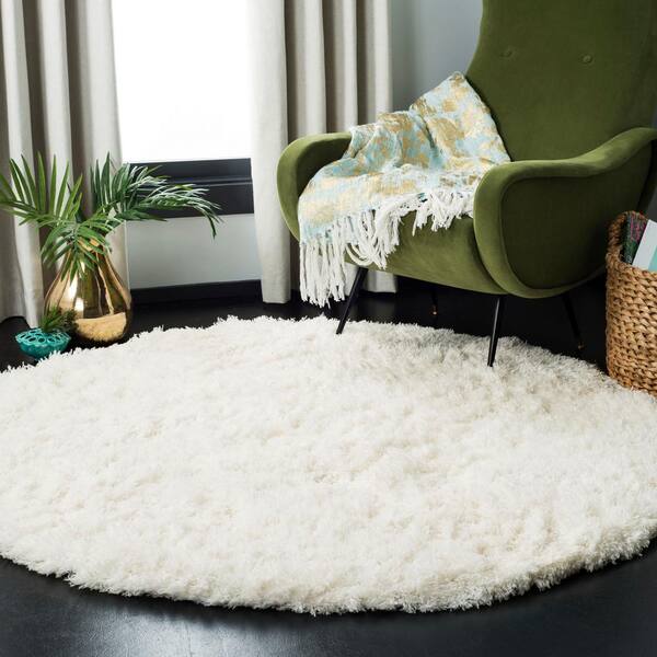 Polar Shag White 4 ft. x 4 ft. Round Solid Area Rug