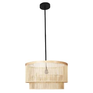 60-Watt 1-Light Brown Shaded Pendant Light with Rattan Shade, No Bulbs Included