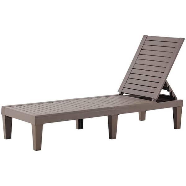 VEIKOUS Oversized Grey Wood Outdoor Chaise Lounge Chair with Wheels and Pull-Out Tray