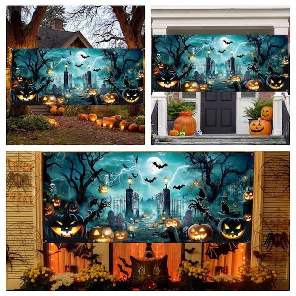 Bannière Halloween Pour Porte De Garage – 7x16 Pieds – Motif Crâne – Déco Extérieure