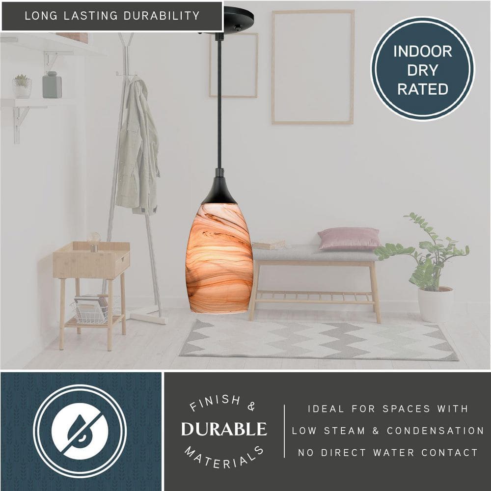 Celeste Wave Toffee Swirl 4.75" Mini Globe Pendant in Oil Rubbed Bronze