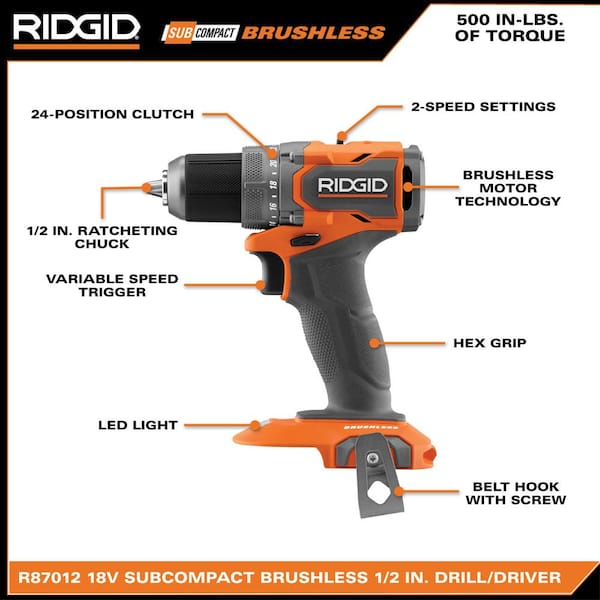 RIDGID 18V SubCompact Brushless 2 Tool Combo Kit with Drill Driver Impact Driver 2 2.0 Ah Batteries Charger and Tool Bag R97801 The Home Depot