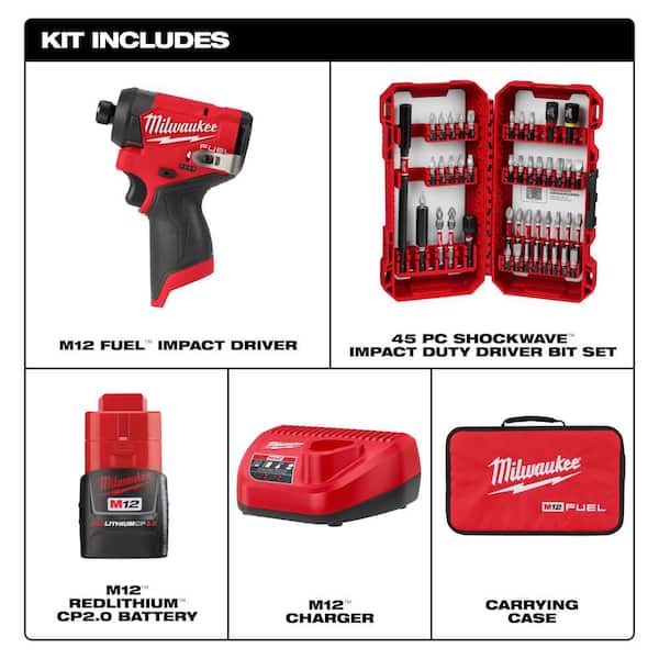 M12 FUEL 12-Volt Lithium-Ion Brushless Cordless 1/4 in. Hex Impact Driver Compact Kit with Battery Bit Set and Bag