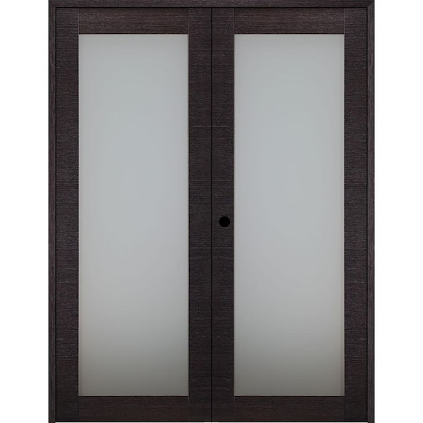 36 in.x 80 in. Right-Handed Active Black Apricot Glass Manufactured Wood Stard Double Prehung French Door