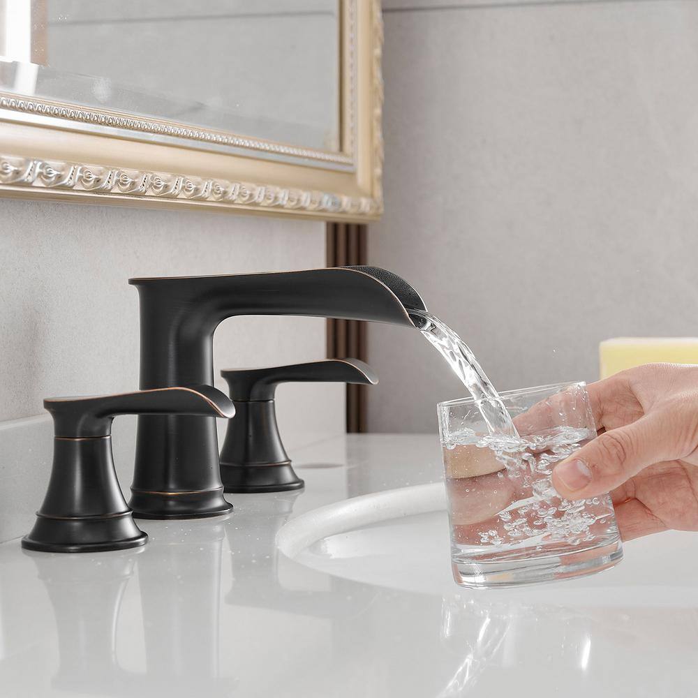 Oil Rubbed Bronze 8-Inch Widespread Waterfall Bathroom Faucet