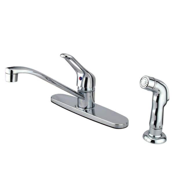 Kingston Brass Wyndham Single-Handle Deck Mount Centerset Kitchen Faucets with Side Sprayer in Polished Chrome