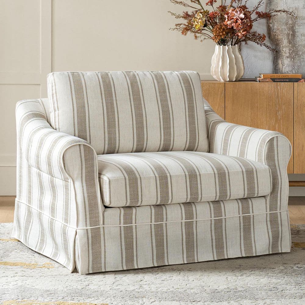 Kael Tan Farmhouse Polyester Slipcovered Arm Chair with Feather Blended Cushion price history on PriceWatchPro