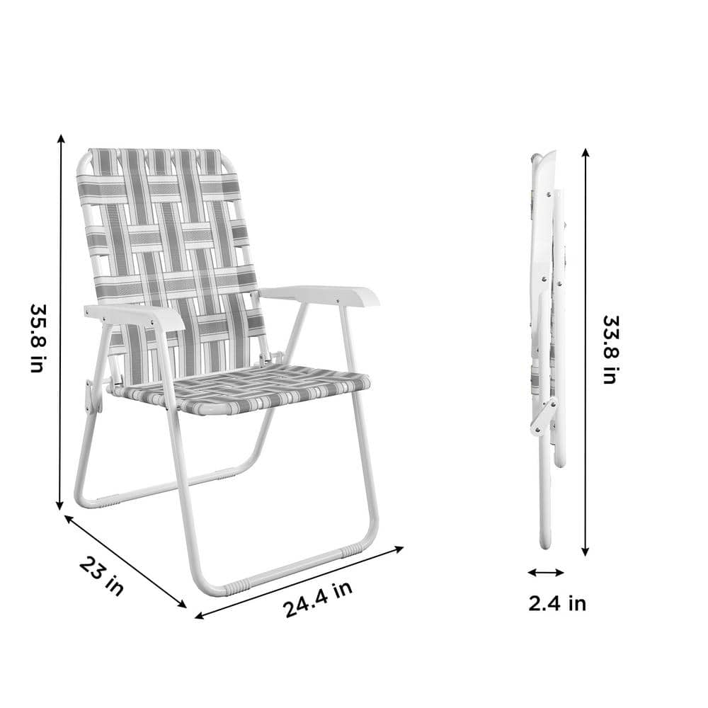 Gray and White Steel Folding Outdoor Lounge Chairs, Set of 2