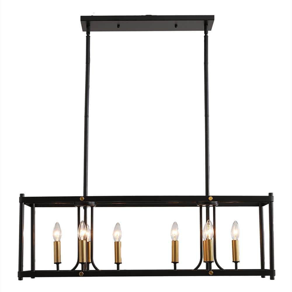 35.43 in. W 8-Light Modern Rectangular Metal Black Candlestick Caged Linear