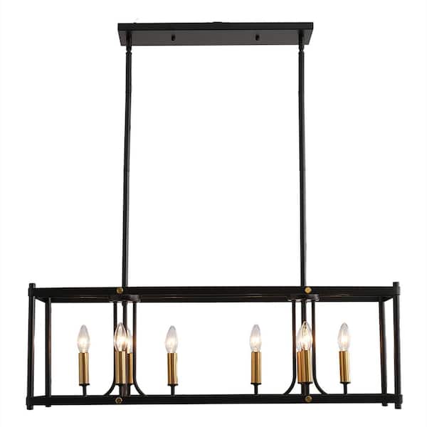 Unbranded 35.43 in. W 8-Light Modern Rectangular Metal Black Candlestick Caged Linear Island Hanging Chandelier Adjustable Height