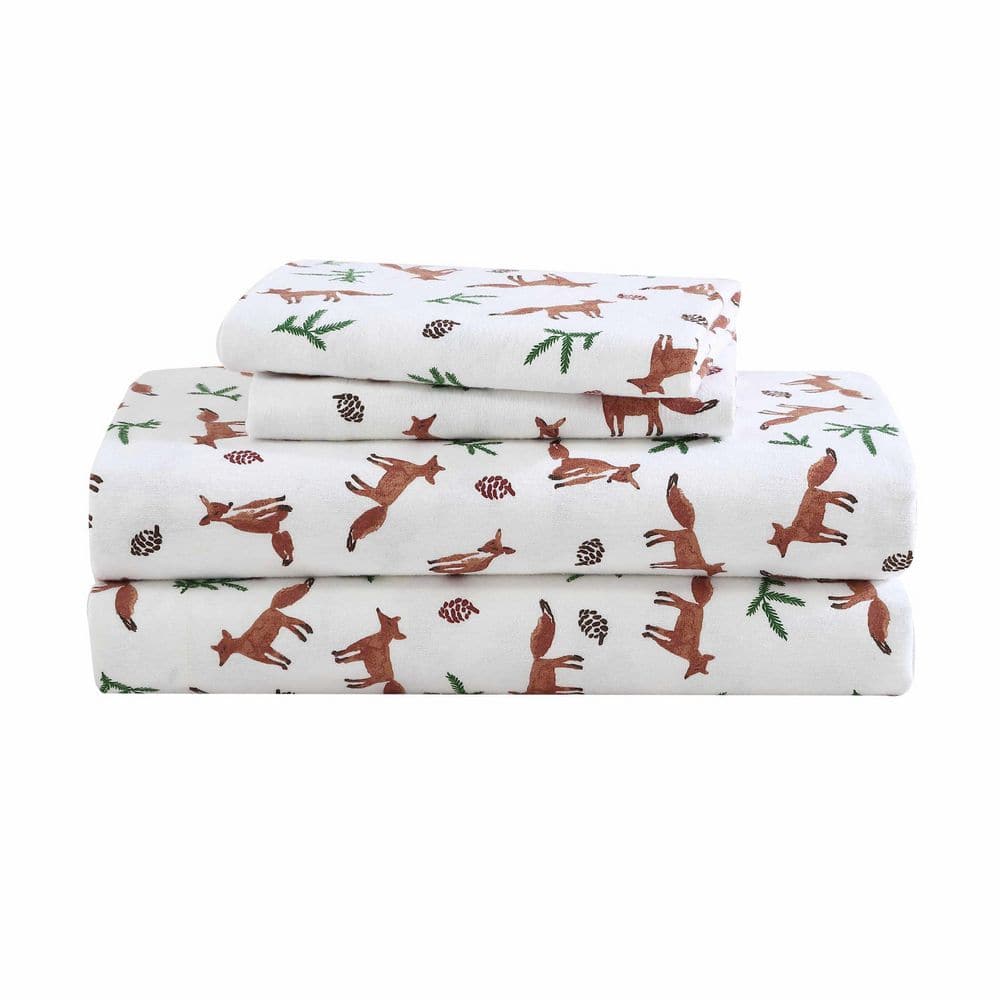 Eddie Bauer Fox Trail 4Piece Orange Flannel Cotton King Sheet Set
