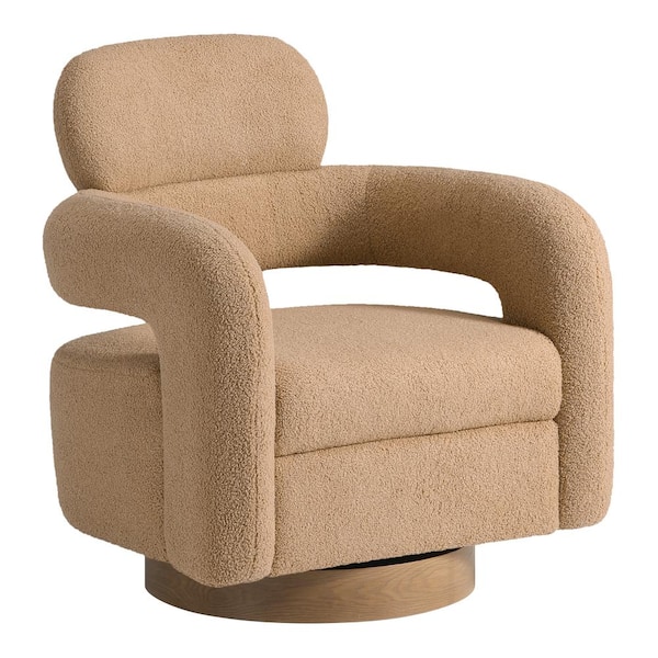 WESTINFURNITURE Bayville Modern 29 in. Wide Sherpa Fabric Barrel Accent Chair with 360° Swivel in Camel