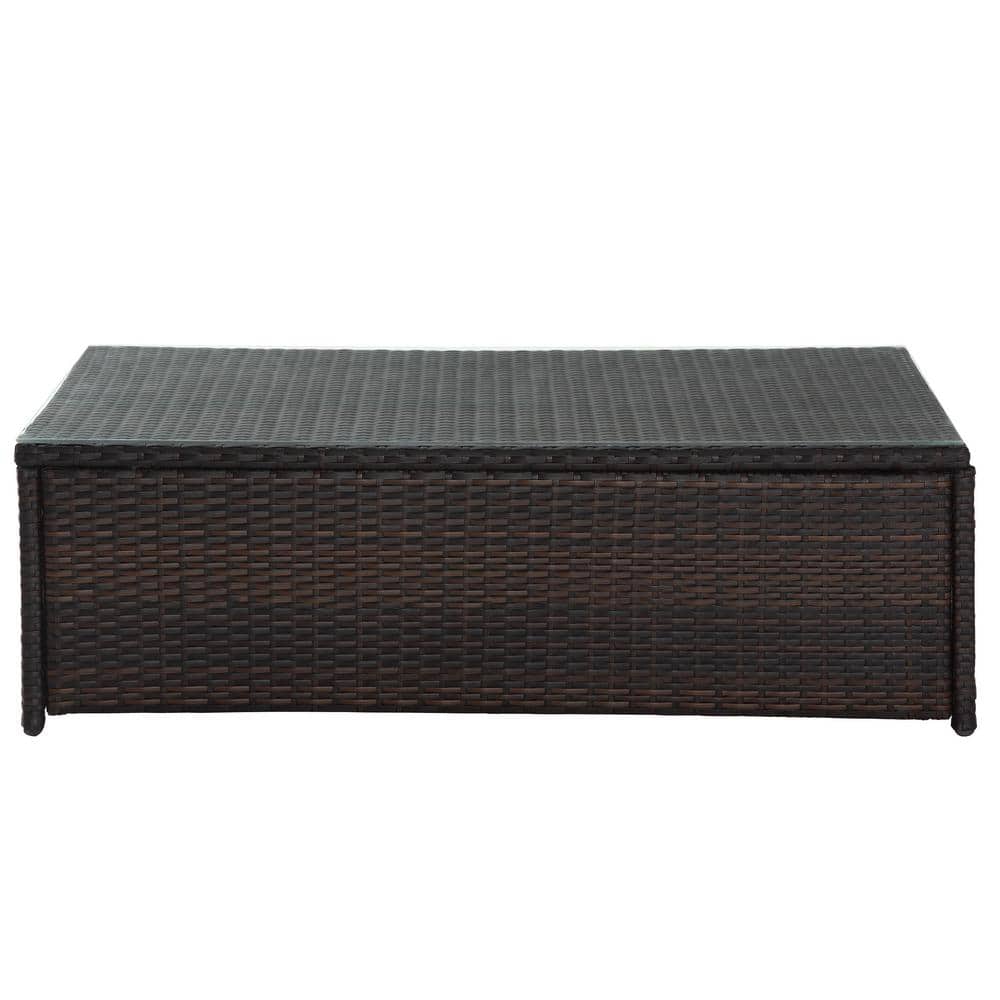 Palm Harbor Brown Wicker Outdoor Coffee Table with Glass Top