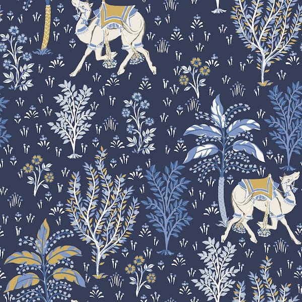 PRINTFRESH Blue Navy Camel's Courtyard Peel and Stick Wallpaper Sample