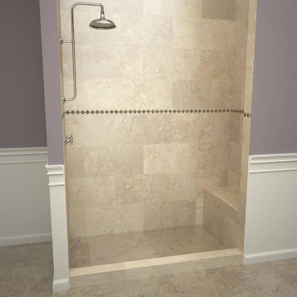 Tileable 72"x48" Left Drain Alcove Shower Base with Integrated Bench
