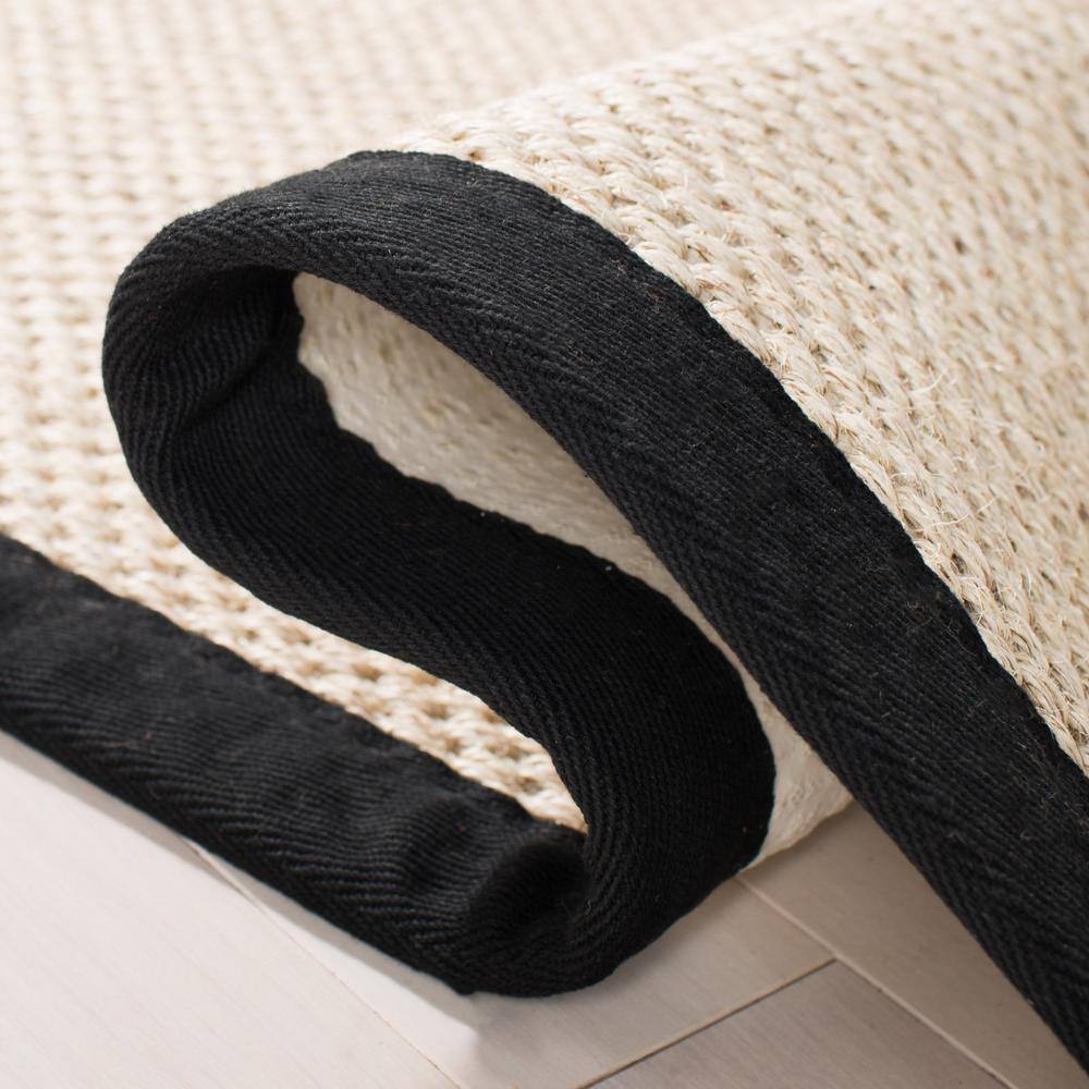 Marble & Black Hand-Knotted Square Sisal Area Rug - 4'