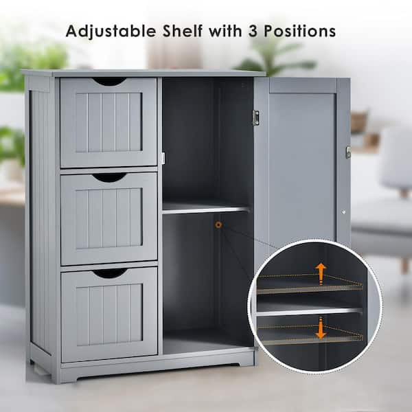 Costway Gray Bathroom Floor Accent Cabinet with 3-Drawers Costway Gray Bathroom Floor Accent Cabinet with 3-Drawers