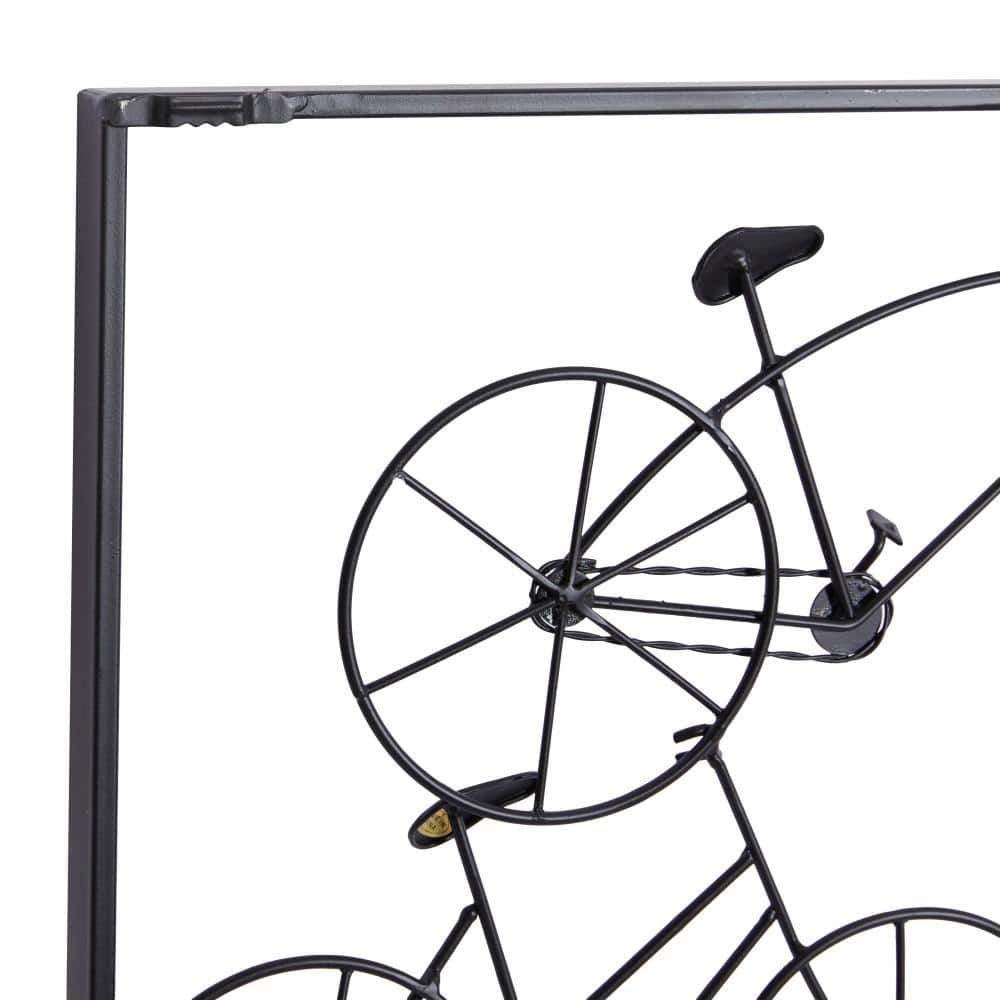 Black Iron Bicycle Wall Sculpture with Square Frame